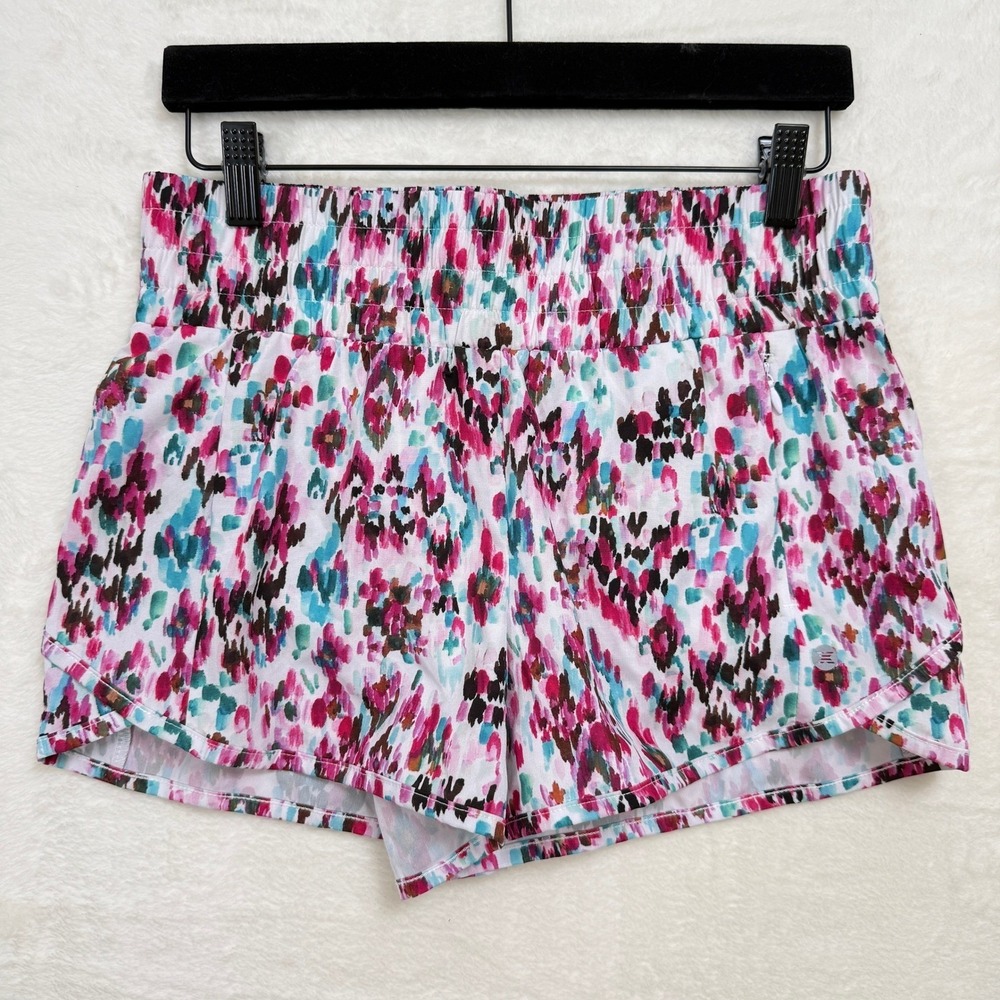 RBX Athletic Shorts Womens S Multicolor Abstract Ikat Smocked Waist Zip Pocket